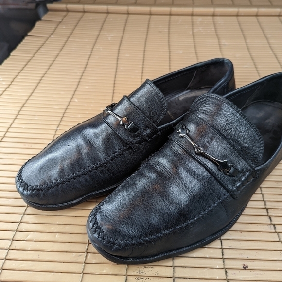 Bruno Magli Mens Horsebit Loafers Shoes Black Leather Silver Bit Size 10.5M.   2 - Picture 2 of 11